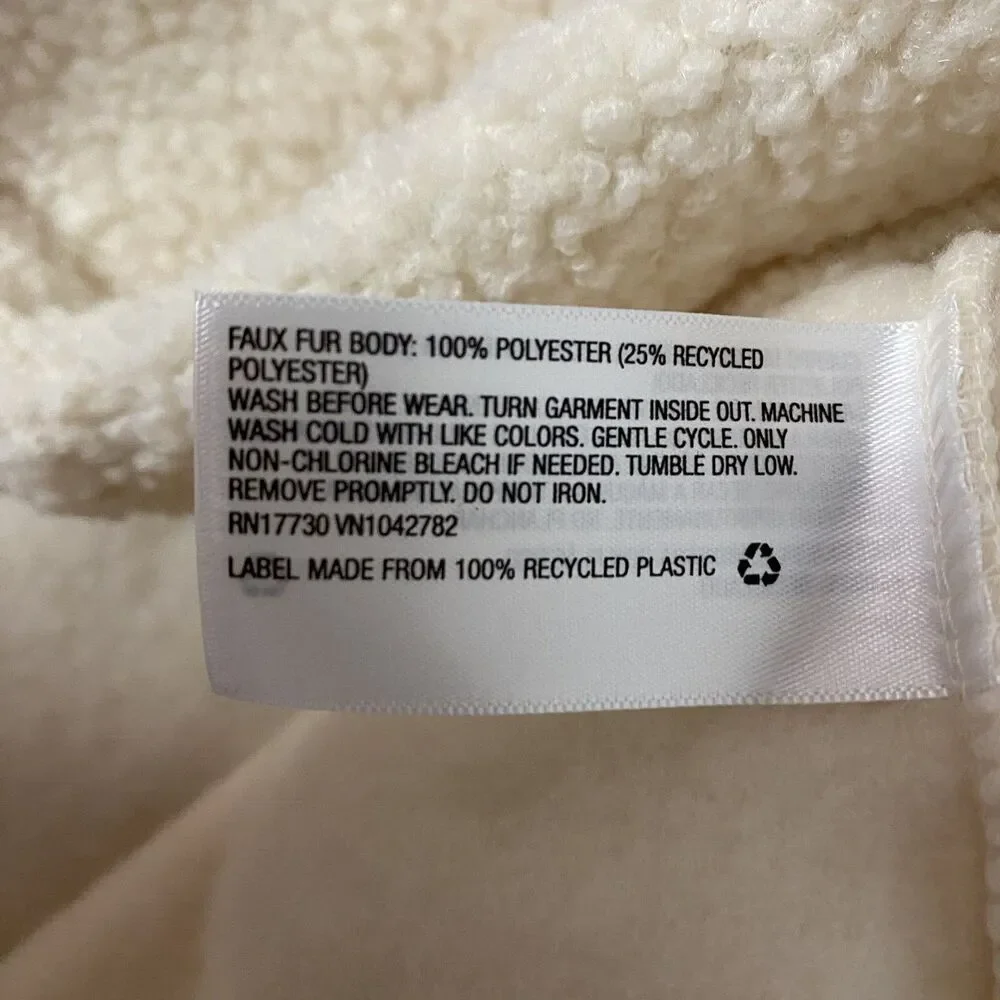 Wild Fable Sherpa Jacket Womens Medium Hooded Cream Pocket Zip Cozy Pullover - Picture 15 of 16